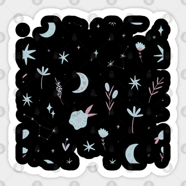 Pastel Moon Star Plants Repeating Pattern Sticker by DesignIndex